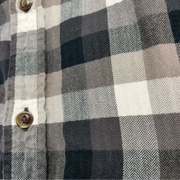 The North Face Plaid Flannel Shirt Men’s XL Gray White Tweed Herringbone Cotton - Picture 5 of 9